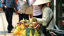 A fruit vendor in the Old Quarter of Hanoi