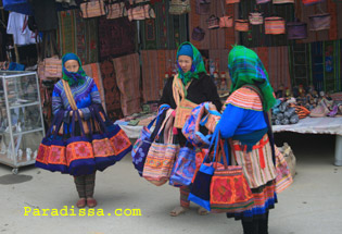 Hmong ladies selling brocades at Bac Ha