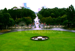 The green park in front of the Independence Palace