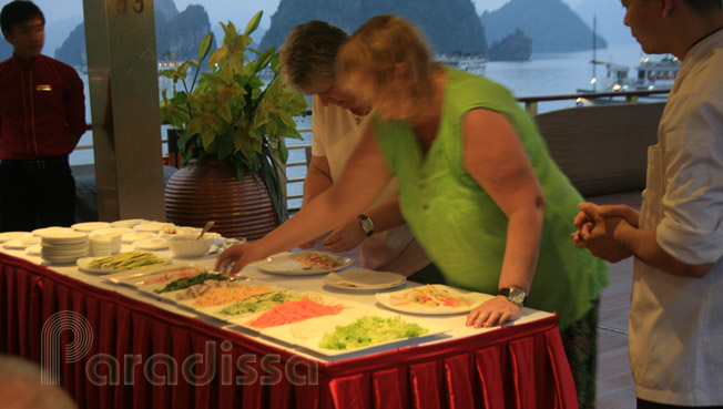 Cooking demonstrations on board a luxury boat cruise on Halong Bay