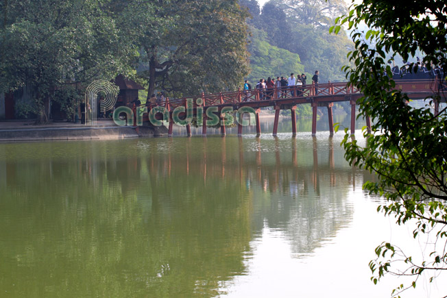 The Huc Bridge at Hoan Kiem Lake, Hanoi, Vietnam