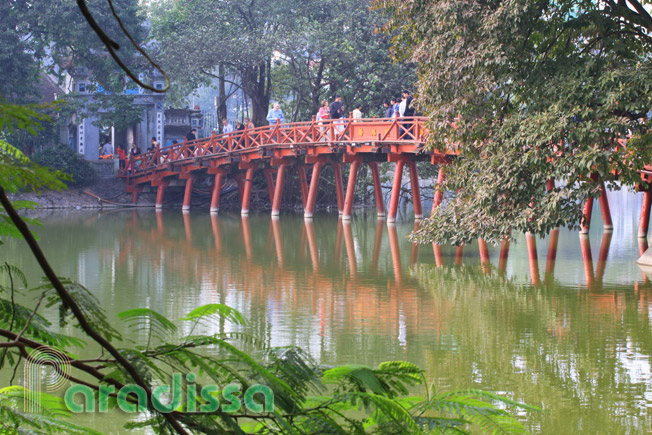 The The Huc Bridge on Hoan Kiem Lake, Hanoi, Vietnam