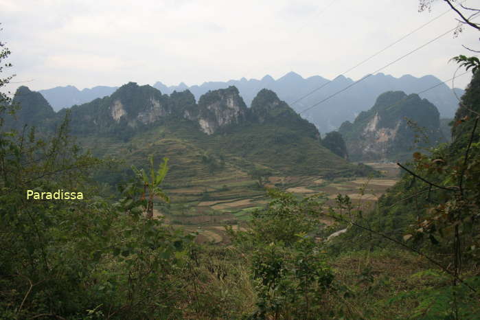 Spectacular rice terraces and mountains at Tra Linh Cao Bang Vietnam