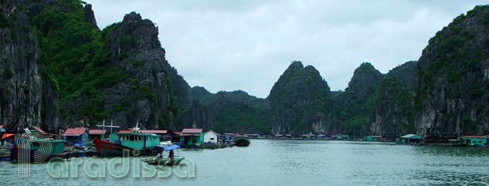 A floating village near the Cat Ba Island