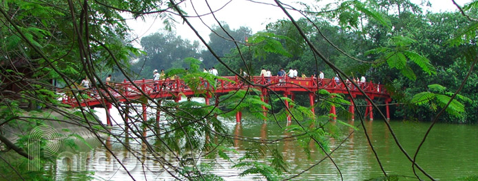 The The Huc Bridge at Hoan Kiem Lake, in Hanoi