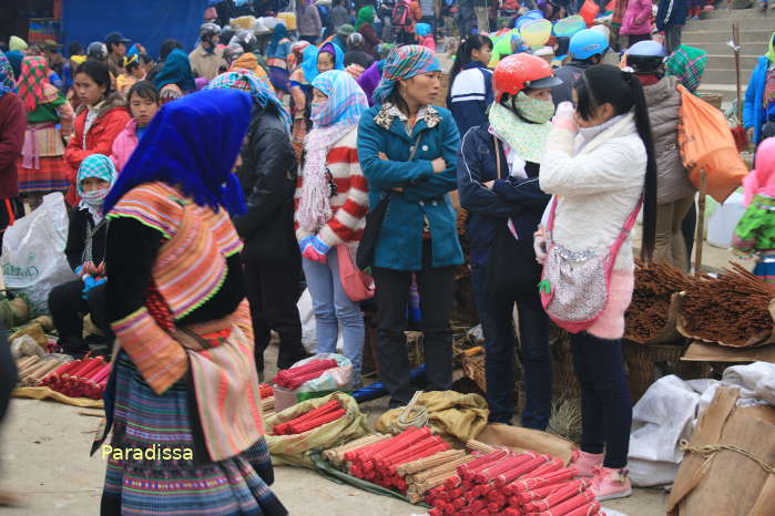 The colorful ethnic market on Sunday morning at Bac Ha