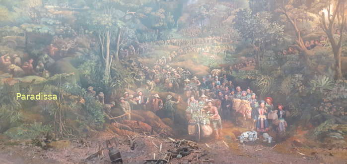 Scene of porters during the Dien Bien Phu Battle depicted in the 3D painting at Dien Bien Phu Battle Museum