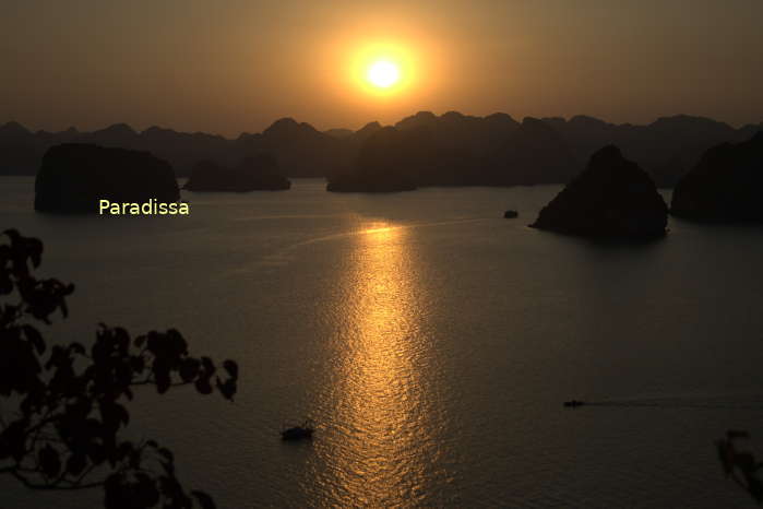 Sunset on Halong Bay adored from the summit of the Ti Tov Mountain