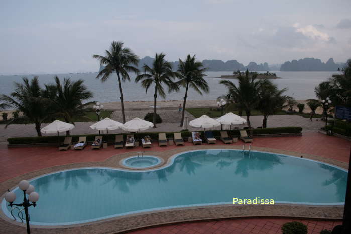 A luxury hotel by the water on the Tuan Chau Island on Halong Bay Vietnam