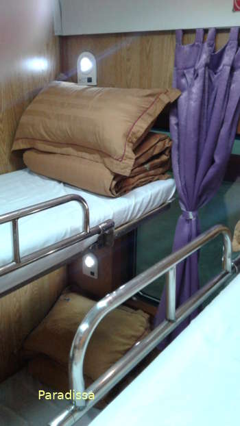 A 4-sleeper cabin on the train between Hanoi and Lao Cai