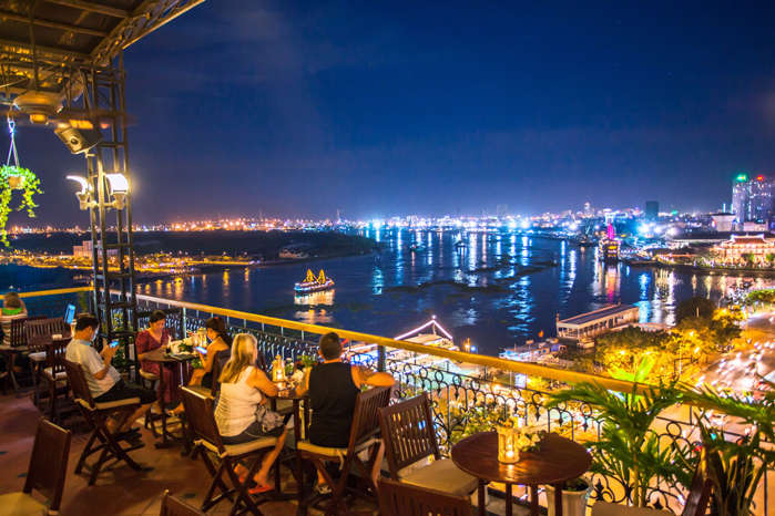 A rooftop bar at a luxury hotel by the Saigon River, Ho Chi Minh City