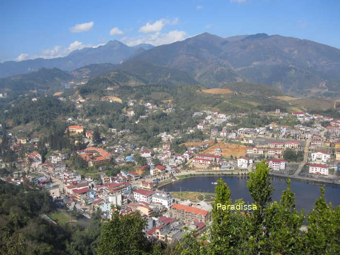 Sapa on a clear day viewed from the Ham Rong Mountain