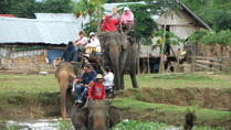 Riding elephants at Lac Lake