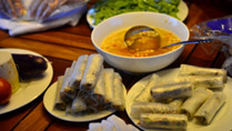 Preparing springrolls at the Cooking Class on Halong Bay