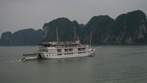 Junk cruise on a foggy day on Halong Bay