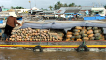 Pumpkin boat on the Mekong River