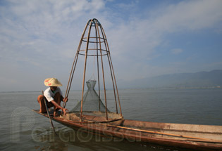 an Intha fisherman on Inle Lake