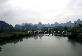 Idyllic scene on the trekking trail at Cao Bang