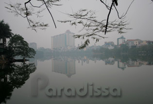 The Truc Bach Lake is as serene as ever on the first day of Tet 