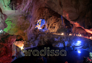 a little stream running inside Tam Thanh Cave