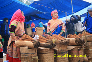 Flower Hmong ladies with joss sticks