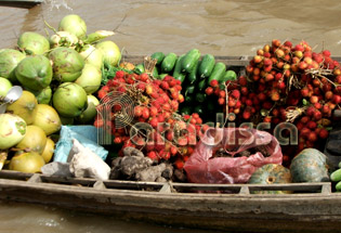 Bateau de fruits au marché flottant de de Cai Be
