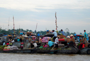 A floating market in the Mekong Delta, Vietnam
