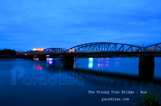 The Truong Tien Bridge spanning the Perfume River in Hue Vietnam