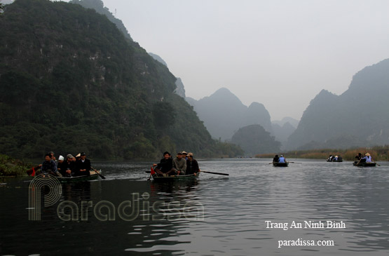 Rowing boats at Trang An, Ninh Binh, Vietnam