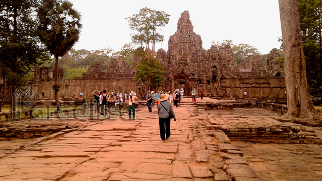 The eastern facade of the Bayon Temple at Angkor Thom, Siem Reap, Cambodia