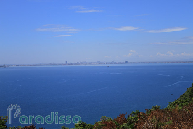 Da Nang City with blue sea and white sand