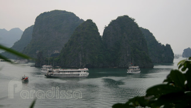 The view of Halong Bay in front of the Sung Sot Cave