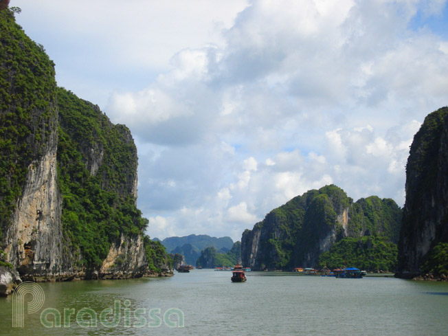A scenic passage for cruise boats on Halong Bay