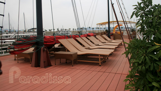 Sun deck on a luxuy junk on Halong Bay