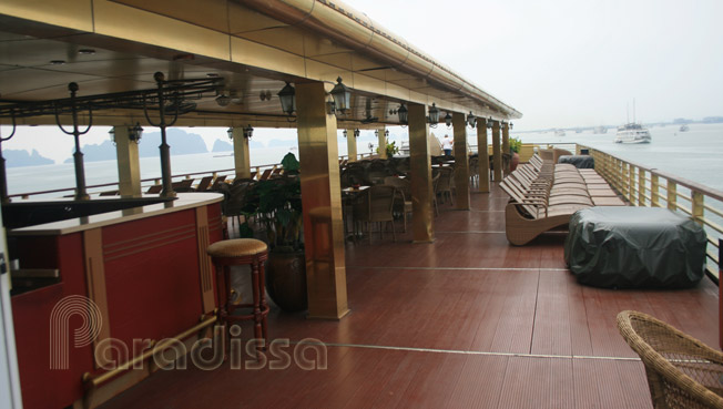 The sun deck on a luxury junk