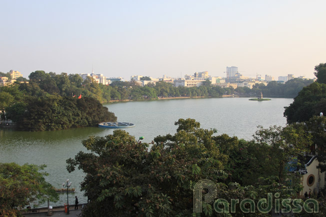 A panorama of Hoan Kiem Lake in central Hanoi, Vietnam A panorama of Hoan Kiem Lake in central Hanoi, Vietnam