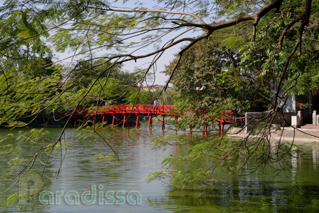The The Huc Bridge on the Hoan Kiem Lake in Hanoi, Vietnam