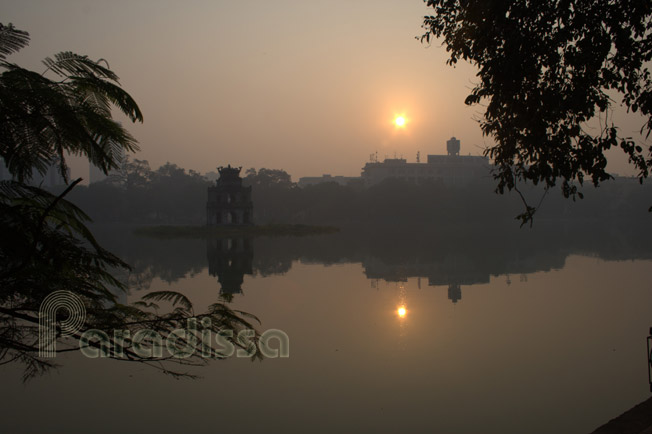 The Turtle Tower on the Hoan Kiem Lake at dawn