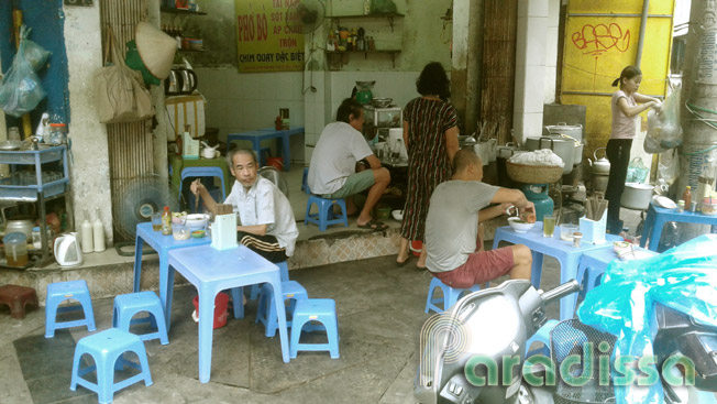 A restaurant serving breakfast in Hanoi Old Quarter