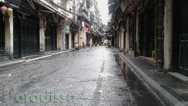 A quiet street in the Old Quarter of Hanoi in early morning