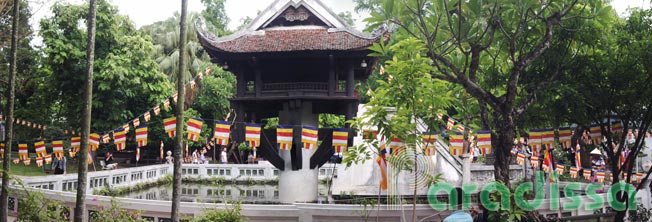 A panoramic view of the One Pillar Pagoda in Hanoi, Vietnam