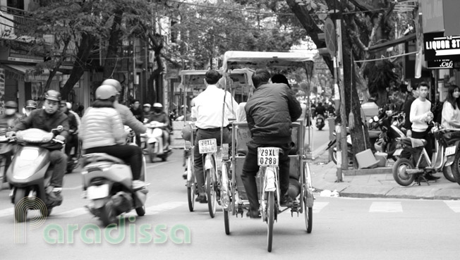 Pedicabs on a street in Hanoi