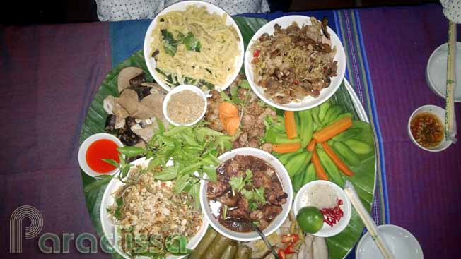 A meal in Mau Chau with dishes from pork
