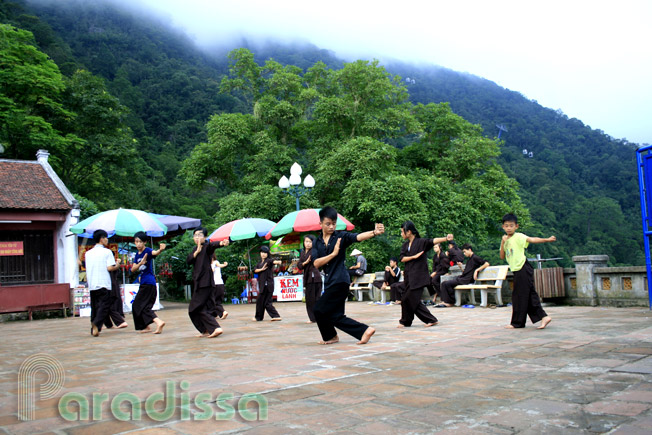 Practice martial arts at Yen Tu Pagoda