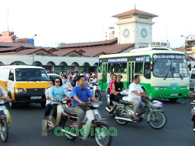 Traffice in front of the Ben Thanh Market in Saigon Ho Chi Minh City