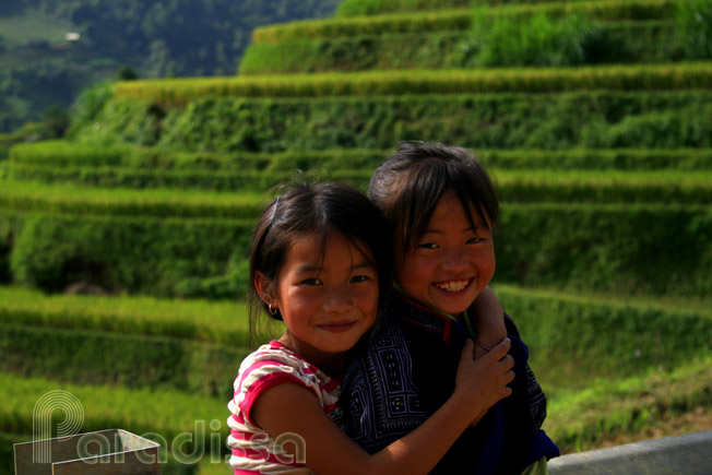 Little Hmong gorgeous angels by the spectacular rice terraces