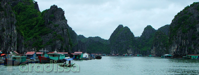 A floating village near the Cat Ba Island A floating village near the Cat Ba Island