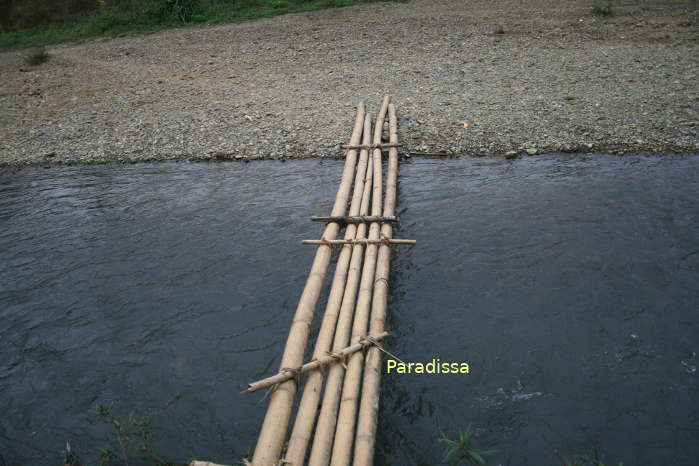 The bamboo bridge across the river near our homestay at the Na Pang Village in Trang Dinh District, Lang Son Province