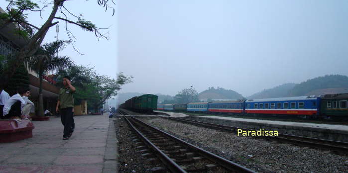 Inside the train station at Lao Cai Vietnam