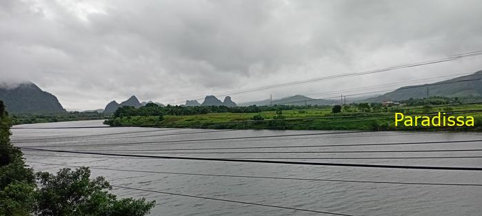 The Gianh River, the mountains and rice fields in Quang Binh, Vietnam